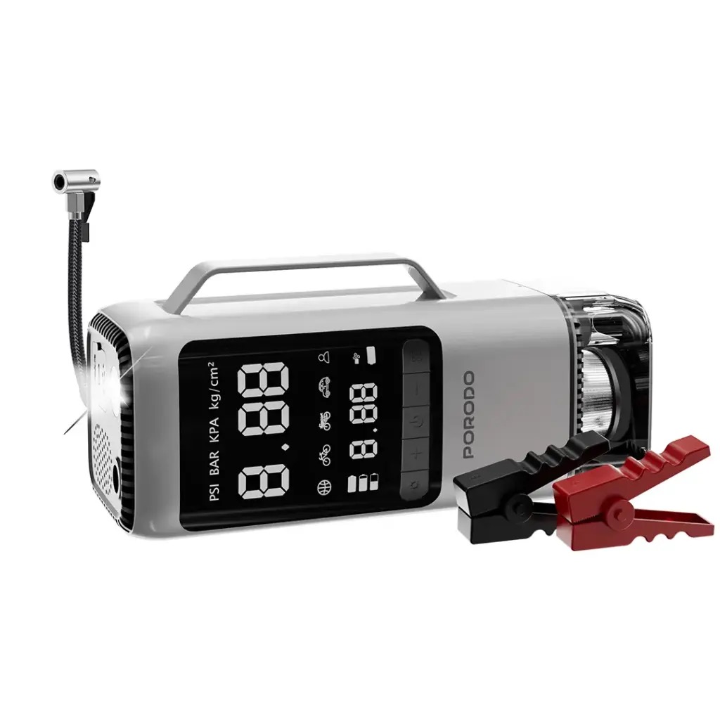 دستگاه جامپ استارتر و پمپ باد چندکاره خودرو پورودو مدل PDPBFCH091BKGR